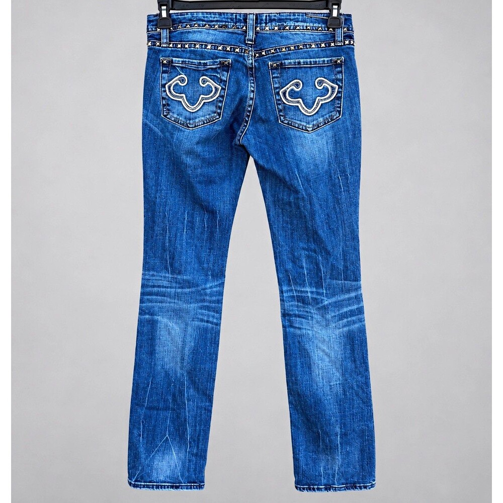 ReRock for Express Straight Low Rise Blue Studded Stretch Denim Jeans EUR27-US 4